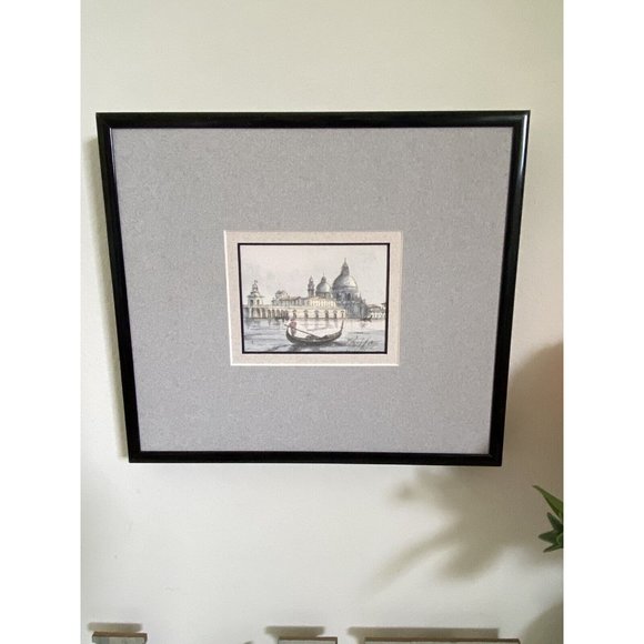 Santa Maria della Salute Venice Lithograph ? Signed Dated in Back Framed Vintage - Picture 10 of 16